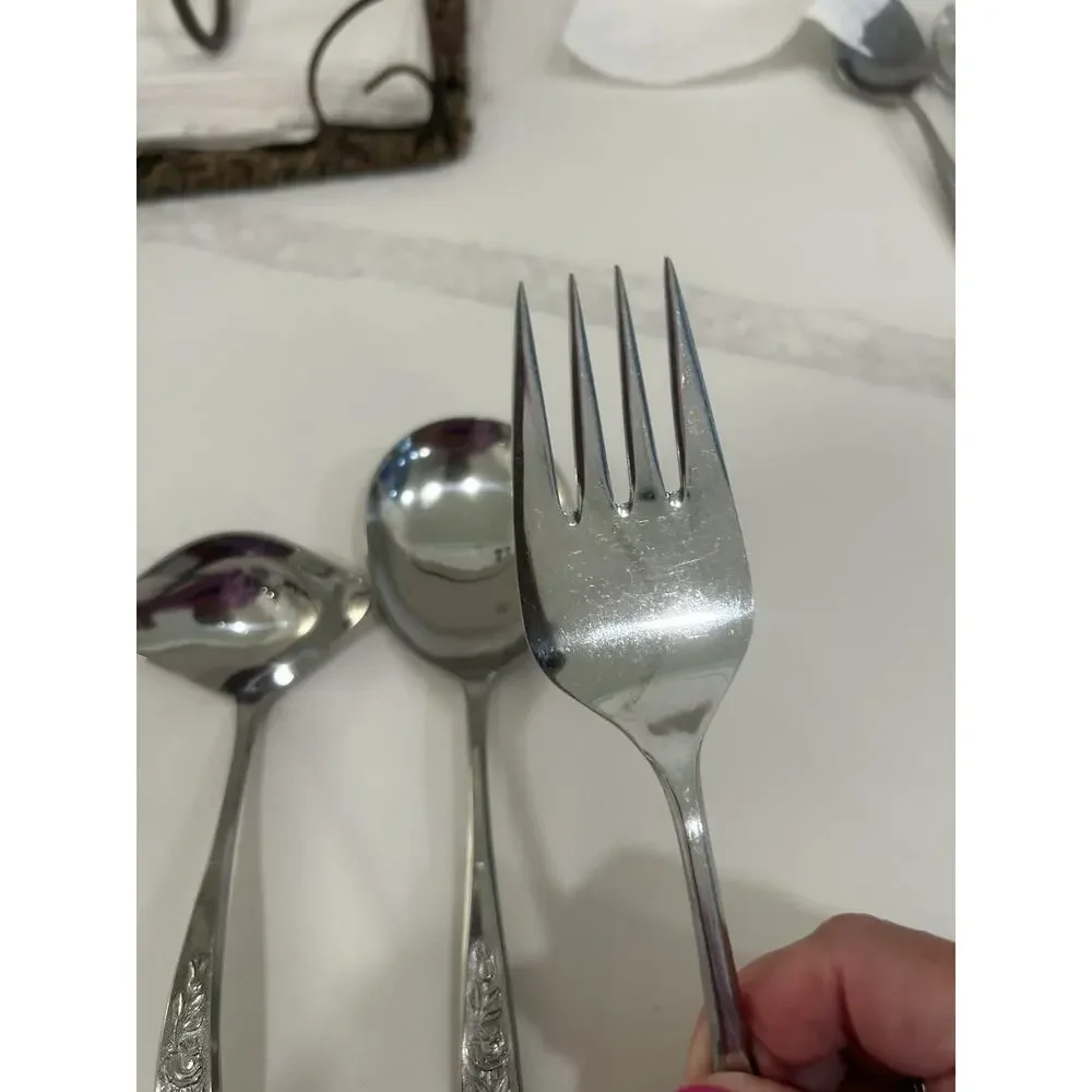 Eldan ELD18 Set of 3 Serving Pieces MAY ROSE Textured Roses Stainless Vtg MCM